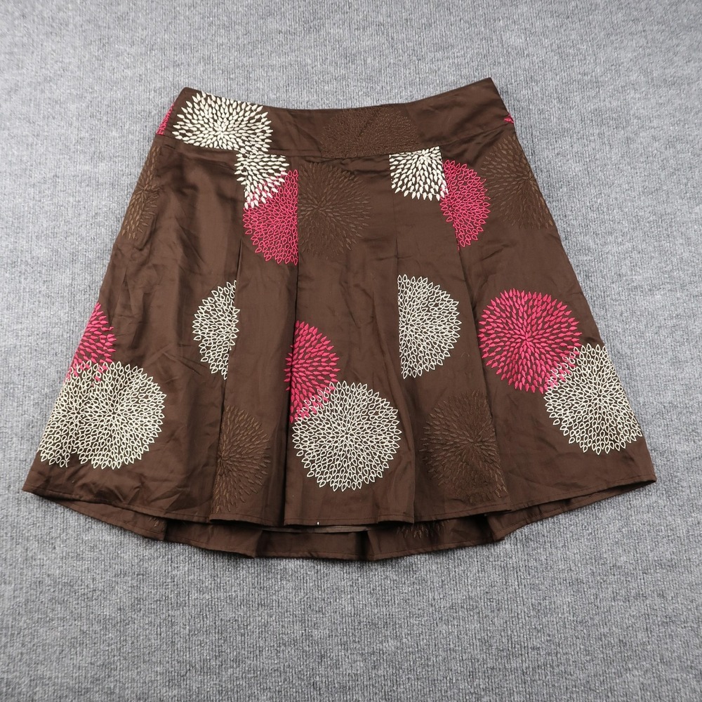 Ann Taylor Skirt Womens 14 Brown Floral Embroidered Pleated A-Line New Tag